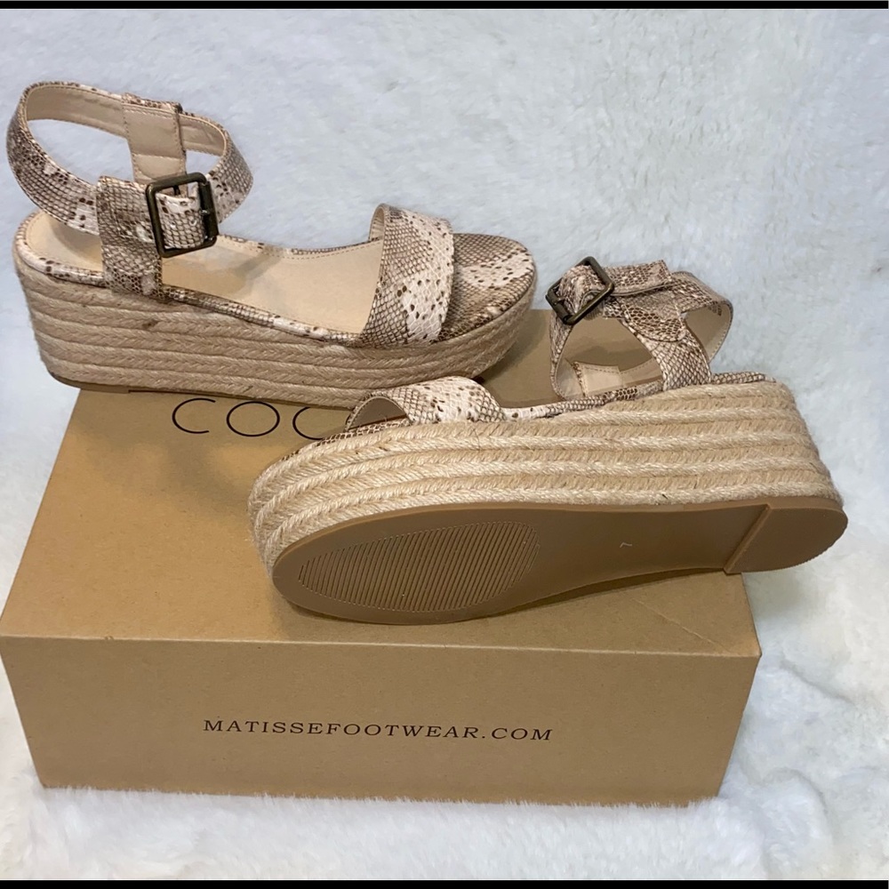 Coconut Matisse snake print wedges